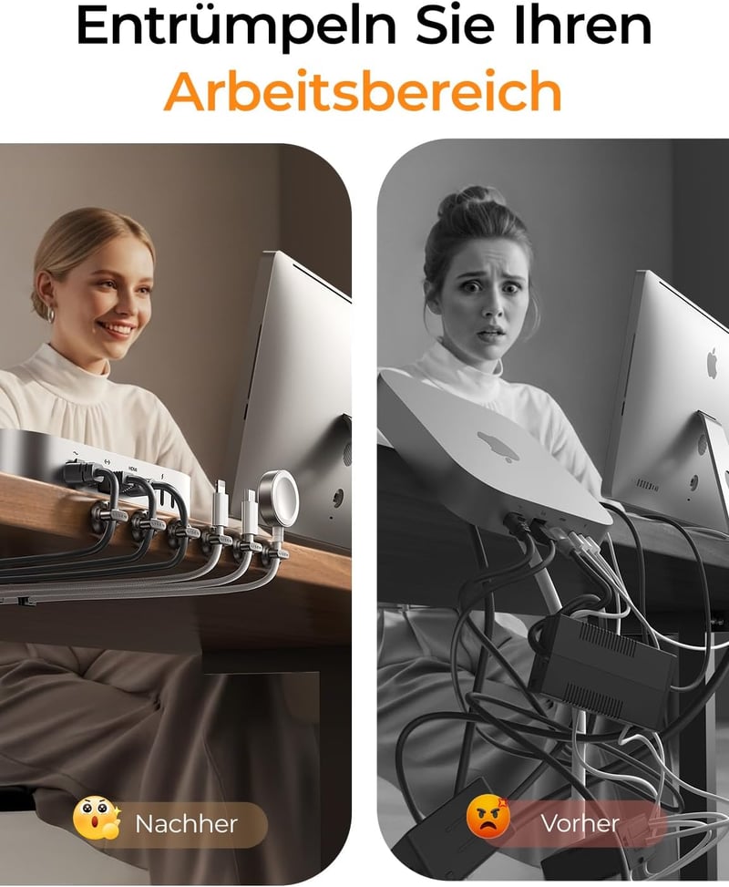 LISEN Mágneses Kábelrendező Szett 8db - Asztali Kábeltartó Klipszek 4 Extra Tapadófelülettel, Falra, HDMI, USB Kábelekhez