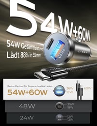LISEN PD&QC3.0 54W Cigarette Lighter USB C 12V USB Adapter Car Charger with 60W Cable Metal USB Cigarette Lighter Adapter Car Charger USB C for iPhone 17 Pro Max Air 16 Samsung S25 Ultra iPad 2