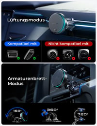 Suport auto magnetic cu încărcare LISEN Qi2.2 25 W, cu ventilator de răcire și adaptor de 95 W, pentru MagSafe iPhone 17 16 Pro Max 6