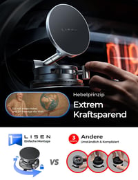 LISEN Qi2.2 Magnetický držiak na mobil do auta s 25W bezdrôtovým nabíjaním, vákuovou prísavkou, pre iPhone 17 Pro Max a sériu Air 16-12 4