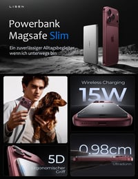 LISEN Qi2 MagSafe powerbank 5000 mAh pre iPhone 16 Pro Max, 15, 14, 13, 12, 15 W bezdrôtové nabíjanie, 18 W PD USB-C, tenká mini batéria 6