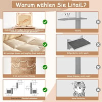 LitaiL 110 cm-es falra szerelhető macskakarcsoló 4 szinttel, valódi fa, szürke 5