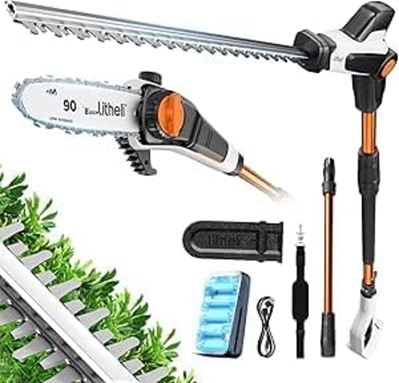 Litheli 20V 2az1-ben Teleszkópos Sövényvágó Elektromos Ágvágó Dönthető Fejjel - Telescopic with 2.0 Ah Battery