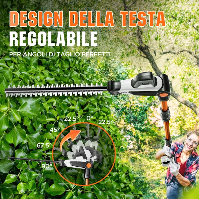 Litheli 20V 2az1-ben Teleszkópos Sövényvágó Elektromos Ágvágó Dönthető Fejjel - Telescopic with 2.0 Ah Battery