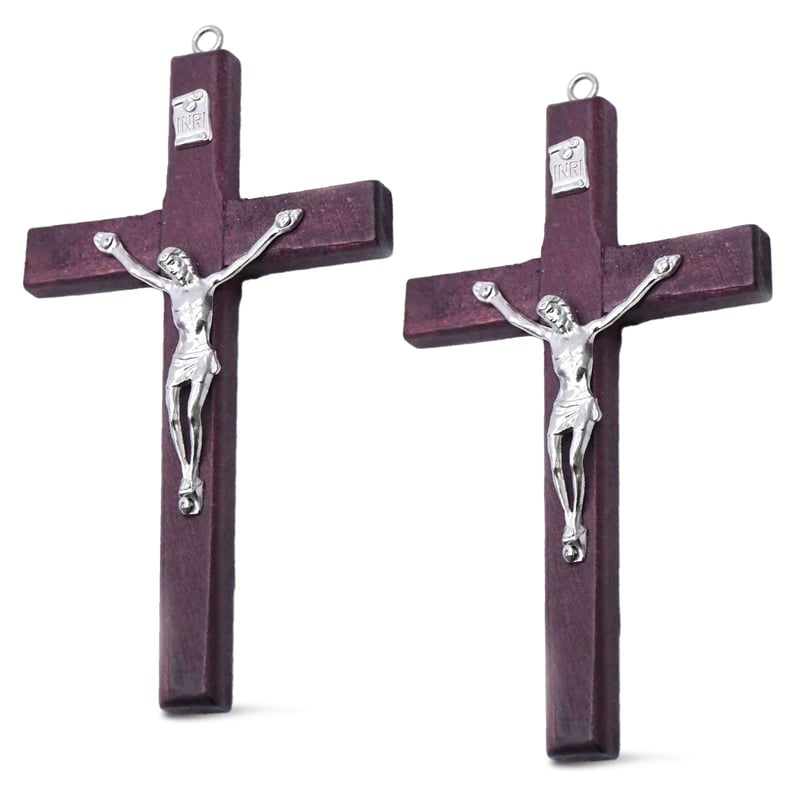 Lithyc, 2 bucăți Cruce din lemn cu Isus, decorațiune religioasă de perete, crucifix pentru perete, decorațiune de Paște pentru casă, decorațiune de perete pentru living, hol și birou