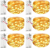 litogo 6 db LED Tündérfény Elemmel, 3m 30 LED Rézhuzal, Meleg Fehér, Időzítővel - 6 Stück mit Timer, Warm White 1