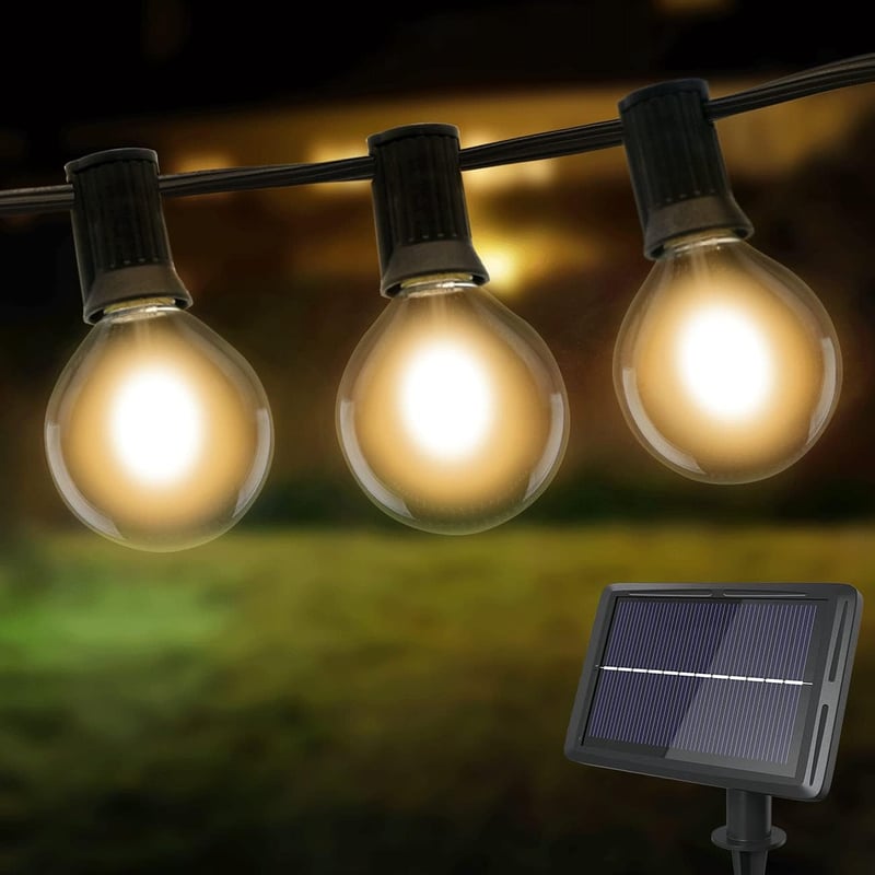 Litogo G40 Kültéri Napelemes Fényfüzér 8m 25+2 LED Izzóval - IP55 Vízálló, 4 Világítási Mód, Meleg Fehér 2700K - Kerti, Erkély, Esküvői Deko