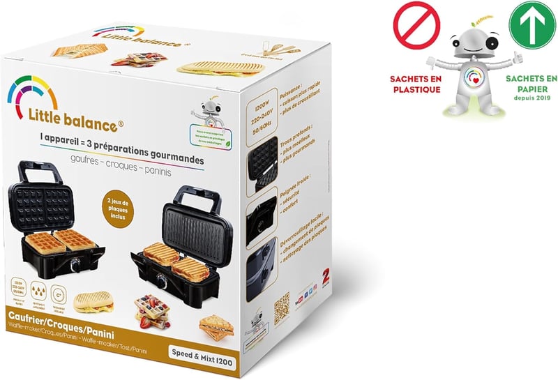 LITTLE BALANCE Speed'n Mixt 1200 W 2 az 1-ben gofri és grillsütő, cserélhető lemezek, rozsdamentes acél