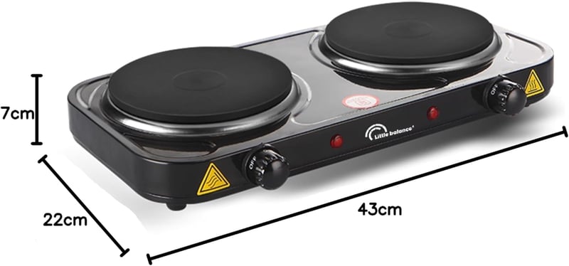 LITTLE BALANCE Vintage Elektromos Dupla Főzőlap 2 Termosztáttal Diákoknak Camping Irodához