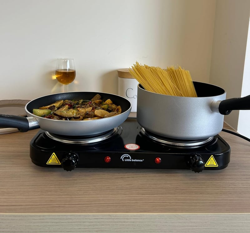 LITTLE BALANCE Vintage Elektromos Dupla Főzőlap 2 Termosztáttal Diákoknak Camping Irodához