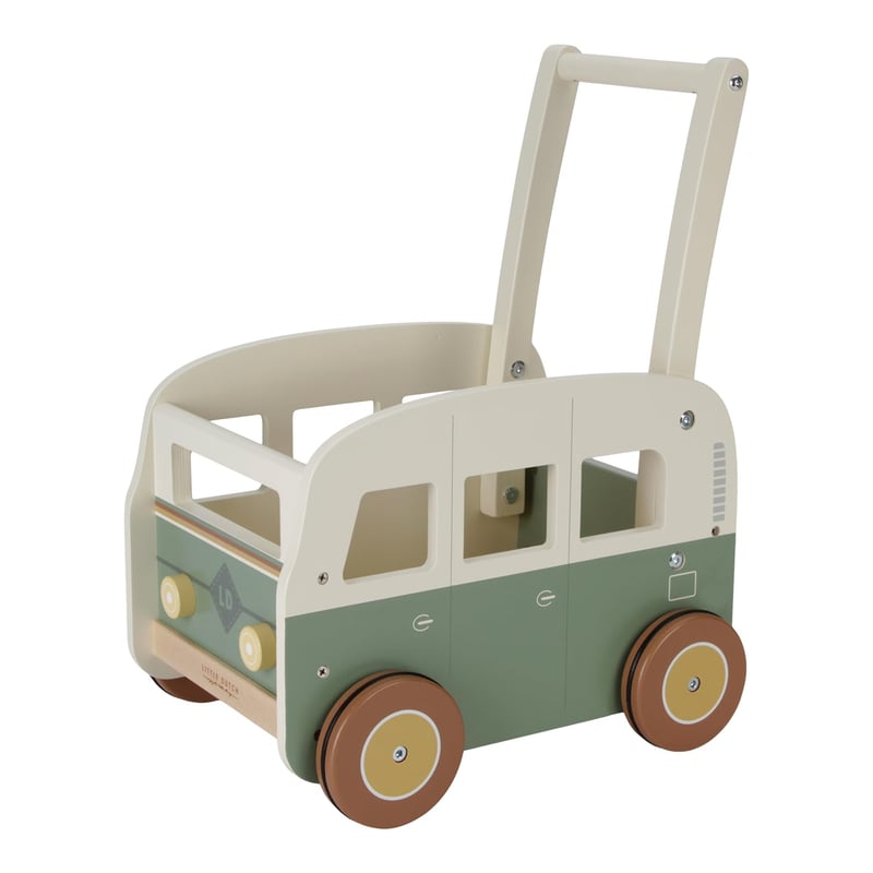 Antemergător din lemn Little Dutch, model Camper Bus - Verde Vintage, pentru copii mici, lemn certificat FSC