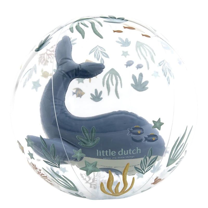 Minge de plajă gonflabilă pentru copii Little Dutch - minge de apă cu balenă 3D pentru băieți de la 2 ani - Ocean World albastru