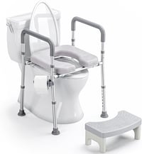 littneo Magasított WC Ülőke Kapaszkodókkal - Állítható Magasság és Szélesség, Kivehető Párnázat, 150kg Teherbírás, Időseknek, Mozgáskorlátoz 1