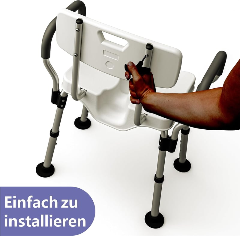 LITTNEO magasságállítható zuhanyszék karfával és támlával, 150 kg terhelhetőség