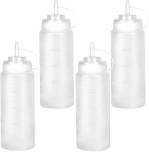 LiuHancsqd stláčacia fľaša na omáčky, 4 ks, 500 ml, plast bez obsahu BPA, dávkovač — preliačina na dne jednej fľaše (stav: pozri 2. obrázok)