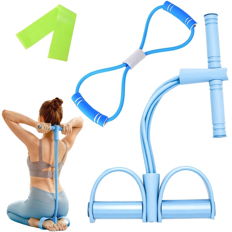 LIULINY Súprava odporových gúm s pedálmi, fitness expandér v tvare osmičky, 6-trubicové elastické lano, pomôcka na precvičovanie sedacích svalov a strečing.
