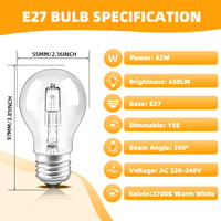Stmievateľná žiarovka Liuyife E27 42W Globe A55 Classic priehľadná, teplá biela 2700K, 650 lm, do stropných a stolových lámp, 6 ks 2