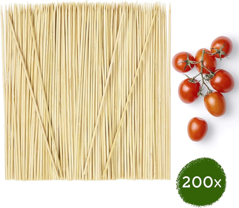 LIVAIA Bambusz Grillpálca 200 db 20 cm Kerek Nyársak Kézműves Használatra
