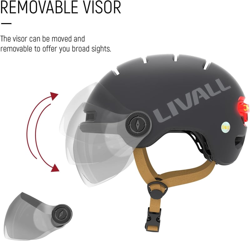 LIVALL L23 Kerékpár Sisak LED Világítással és Levehető Napellenzővel - Városi Bukósisak Felnőtteknek, Bluetooth, SOS Riasztó, Vízálló