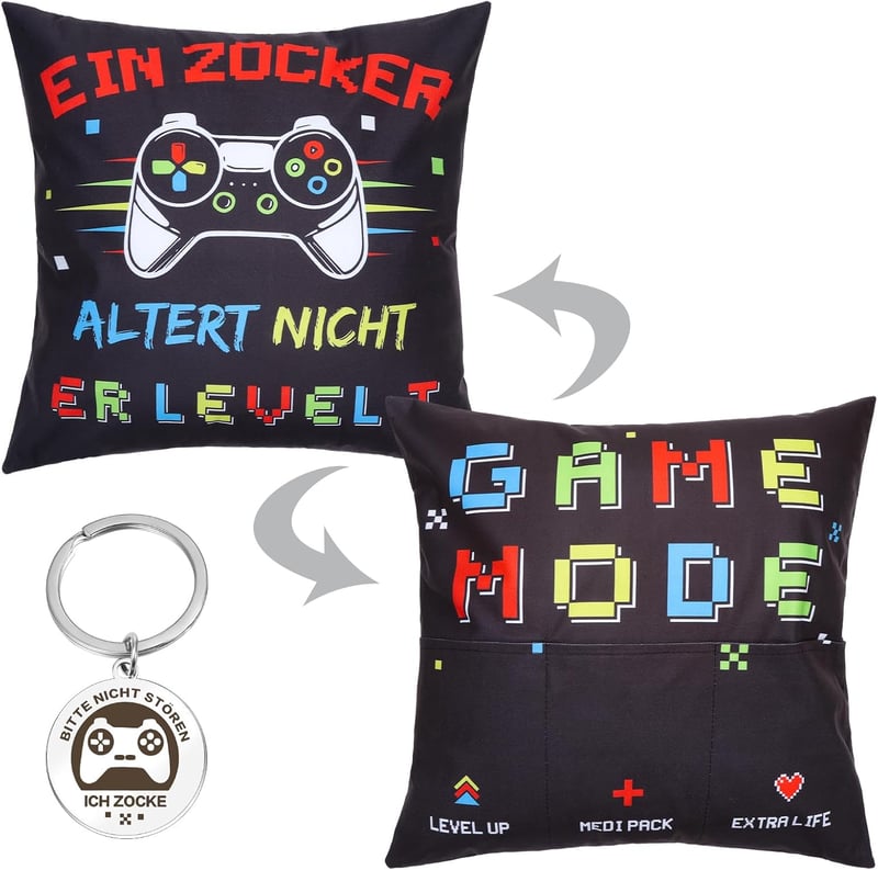 Livdouyu 45x45 cm Gamer Dekorációs Párna 3 Zsebbel és Kulcstartóval