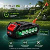 Akumulátorový vyžínač LIVENTO 850 W, 1,8 kg, so skladacou teleskopickou rukoväťou 60 cm, 2x2000 mAh, 26 nožov, 4 funkcie na záhradné práce, Ivy Green 4