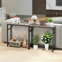 Consolă îngustă Livofloral 75x24x75 cm, Masă de hol în stil industrial cu 2 bare de susținere, Masă laterală de canapea pentru sufragerie, hol, gri 6