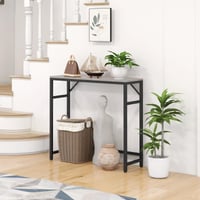 Consolă îngustă Livofloral 75x24x75 cm, Masă de hol în stil industrial cu 2 bare de susținere, Masă laterală de canapea pentru sufragerie, hol, gri 2