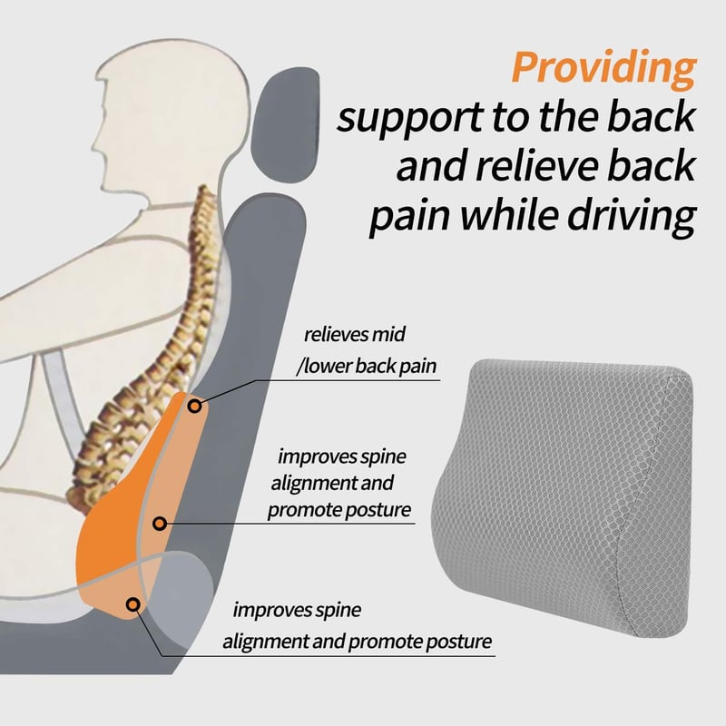 Livtribe Memóriahabos Deréktámasz Párna - Ergonomikus Háttámasz Autóüléshez, Irodai Székhez, Kerekesszékhez, Légáteresztő Huzattal, Szürke