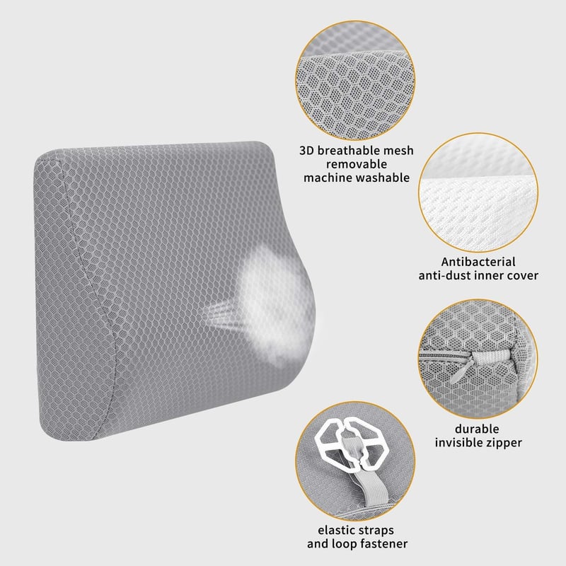Livtribe Memóriahabos Deréktámasz Párna - Ergonomikus Háttámasz Autóüléshez, Irodai Székhez, Kerekesszékhez, Légáteresztő Huzattal, Szürke