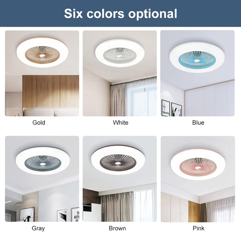 Lixada LED Mennyezeti Ventilátor Távirányítóval Kék 36W Hálószoba Nappali