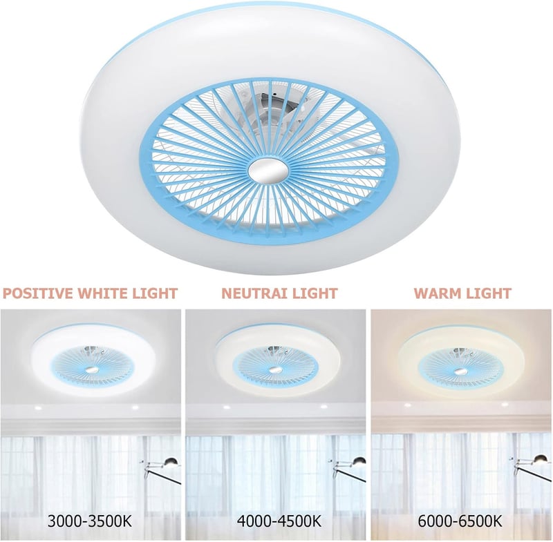 Lixada LED Mennyezeti Ventilátor Távirányítóval Kék 36W Hálószoba Nappali
