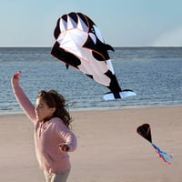 Lixada Óriás Bálna Sárkány 3D Keretmentes Puha Parafoil 215x120cm Fekete-Fehér Tárolótáskával Felnőtt Gyerek 9
