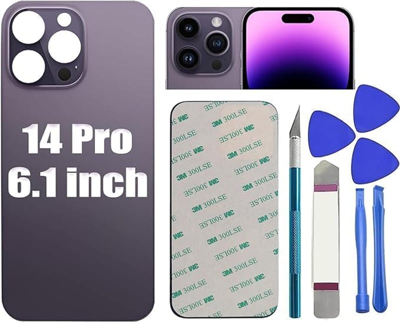LiXiongBao výmena zadného skla pre iPhone 14 Pro 6,1 palca so súpravou na opravu zadného krytu, tmavofialová farba