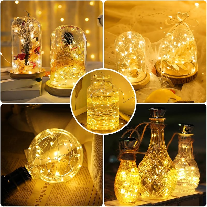 Liyade 2m 20 LED meleg fehér tündérfény USB töltővel, vízálló dekoráció 6db