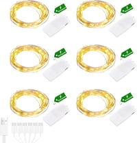 Liyade 2m 20 LED meleg fehér tündérfény USB töltővel, vízálló dekoráció 6db 1
