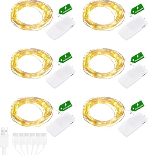 LED svetelná reťaz Liyade, teplá biela, USB, vodotesná, 2 m, 20 LED – 6 ks