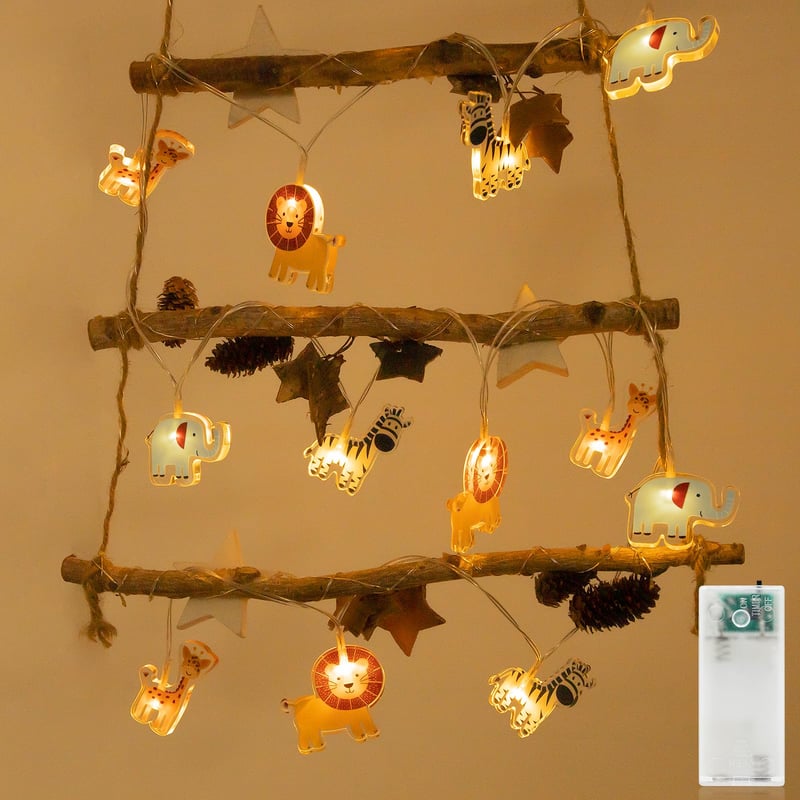 Ghirlandă luminoasă cu animale Liyade, 2,2 m, 12 LED-uri, alb cald, cu temporizator, decorațiune luminoasă