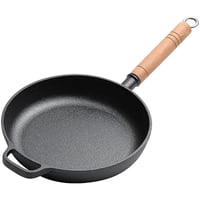 LIYGAOF tava od lijevanog željeza 25 cm, grill tava bez premaza, za indukciju, s ručkom od punog drva, za sve vrste štednjaka 1
