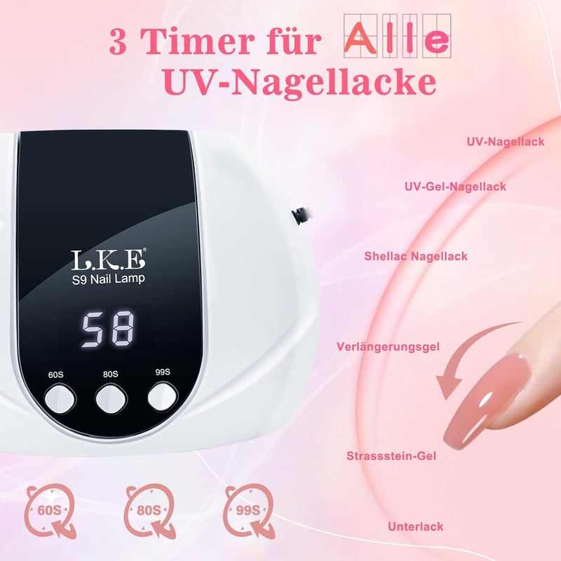 LKE UV Lámpa Műkörömhöz - 54W LED Körömszárító 3 Időzítővel, LCD Kijelzővel és Autó Érzékelővel - Minden UV Zselé Lakhoz, Kezdőknek és Profi