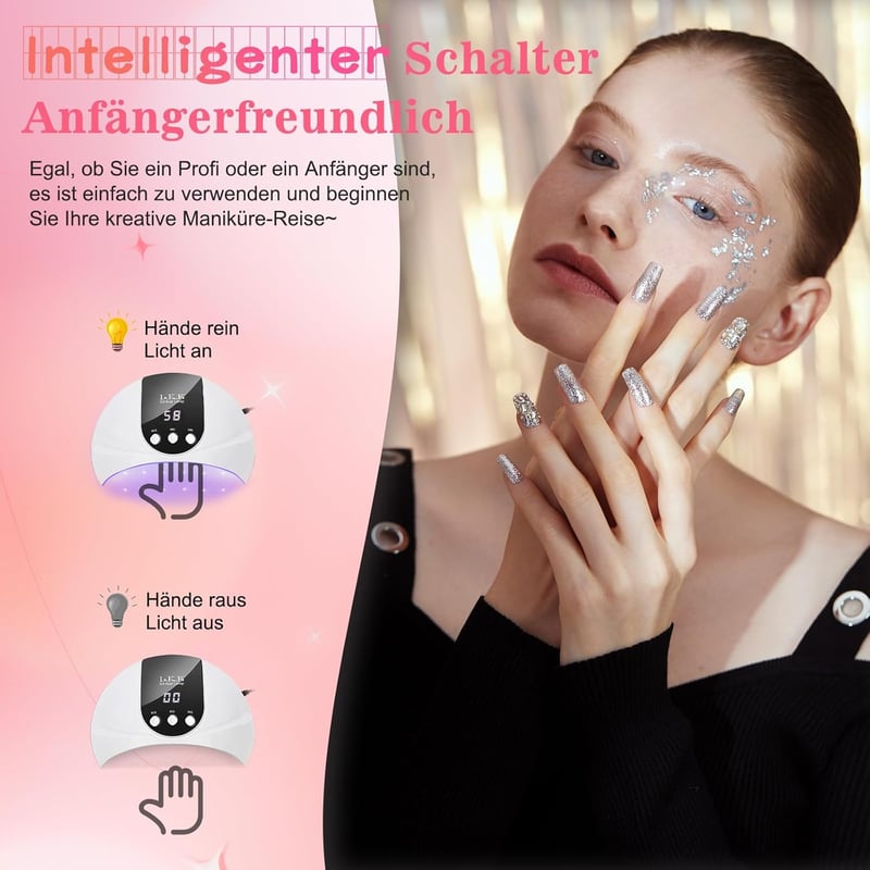 LKE UV Lámpa Műkörömhöz - 54W LED Körömszárító 3 Időzítővel, LCD Kijelzővel és Autó Érzékelővel - Minden UV Zselé Lakhoz, Kezdőknek és Profi