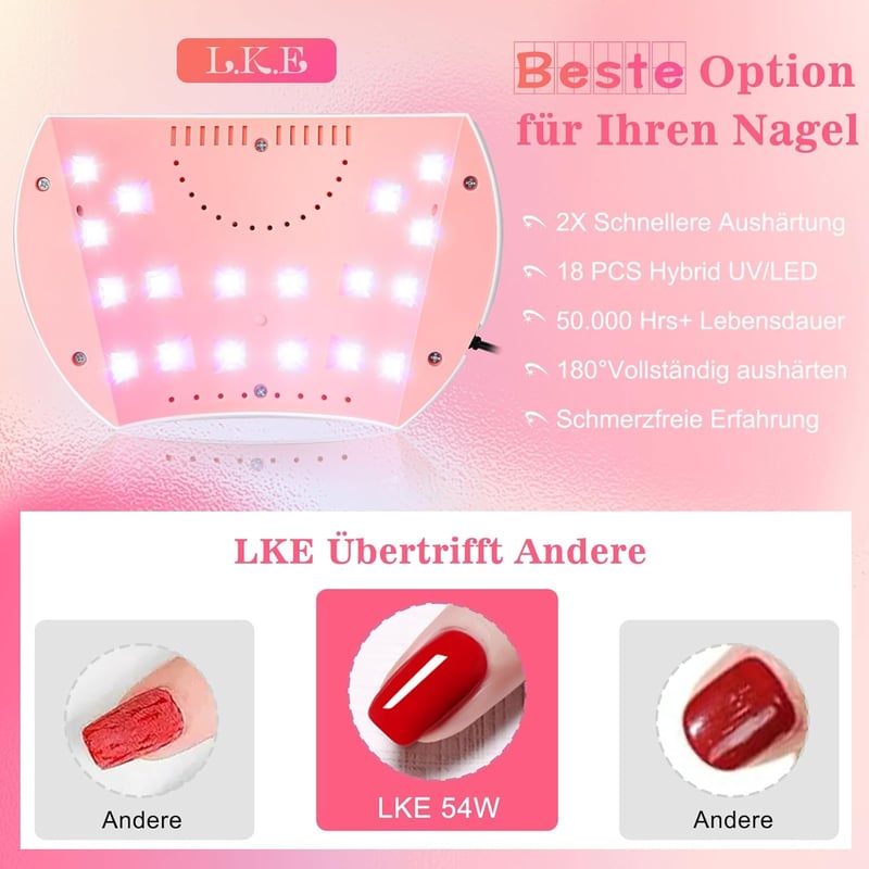 LKE UV Lámpa Műkörömhöz - 54W LED Körömszárító 3 Időzítővel, LCD Kijelzővel és Autó Érzékelővel - Minden UV Zselé Lakhoz, Kezdőknek és Profi