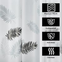 Perdea de duș Lkw Ogechi anti-mucegai cu inele, perdea de duș impermeabilă și lavabilă din PEVA, 300x200 cm, semitransparentă, cu model de frunze alb-negru 2