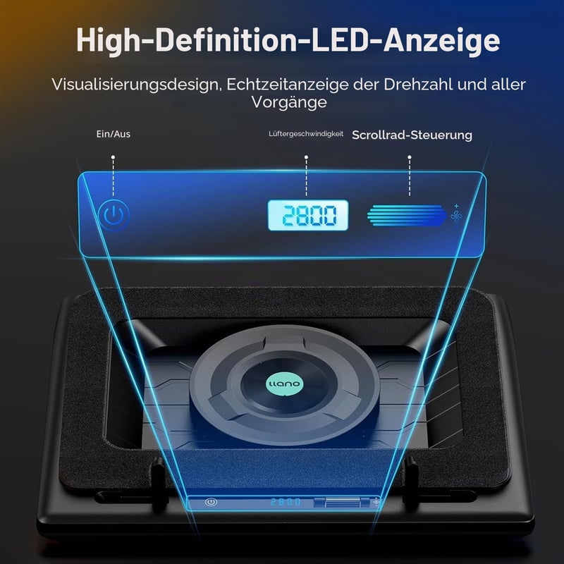 llano Gaming Laptop Cooler 15-19 hüvelykes notebookhoz USB 3 porttal