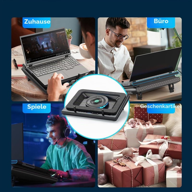 llano Gaming Laptop Cooler 15-19 hüvelykes notebookhoz USB 3 porttal