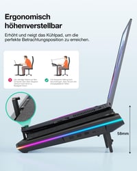 llano RGB Gaming Laptop Cooler 15-19 Hüvelykes Notebookhoz Turbó Ventilátorral és USB Hub-bal 3