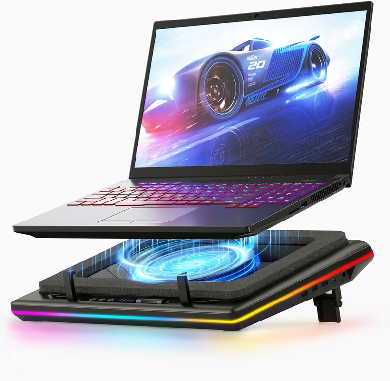 llano RGB Gaming Laptop Cooler 15-19 Hüvelykes Notebookhoz Turbó Ventilátorral és USB Hub-bal