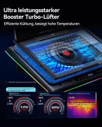 llano RGB Gaming Laptop Cooler 15-19 Hüvelykes Notebookhoz Turbó Ventilátorral és USB Hub-bal 4