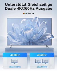 llano USB-C duálny HDMI splitter 4K 60Hz MST rozbočovač pre dva monitory s PD 100W nabíjaním 4