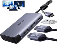 llano USB-C duálny HDMI splitter 4K 60Hz MST rozbočovač pre dva monitory s PD 100W nabíjaním 1