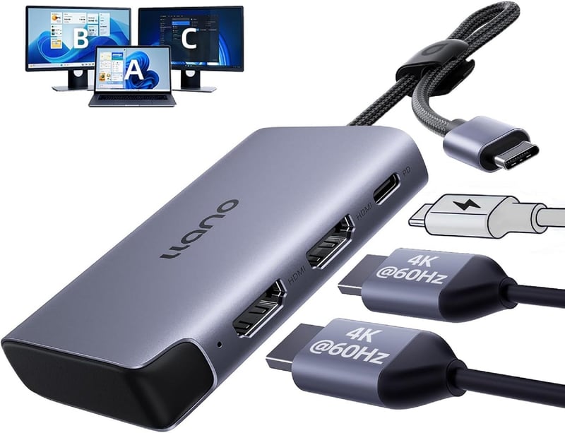 llano USB-C duálny HDMI splitter 4K 60Hz MST rozbočovač pre dva monitory s PD 100W nabíjaním